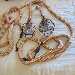 Rope Pendant Light Fixture Vintage Industrial Hanging Farmhouse Cage lights
